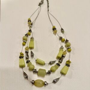 Chico's Lime and Silver Layered Beaded Necklace